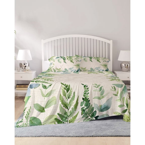 4 Piece Full Sheet Set Eucalyptus Leaves Sheets Set for Full Size Bed, Breathable Soft Microfiber Bed Sheets Cooling Rustic Sage Green Botanical Burlap Fitted Sheet Deep Pocket, Pillowcases
