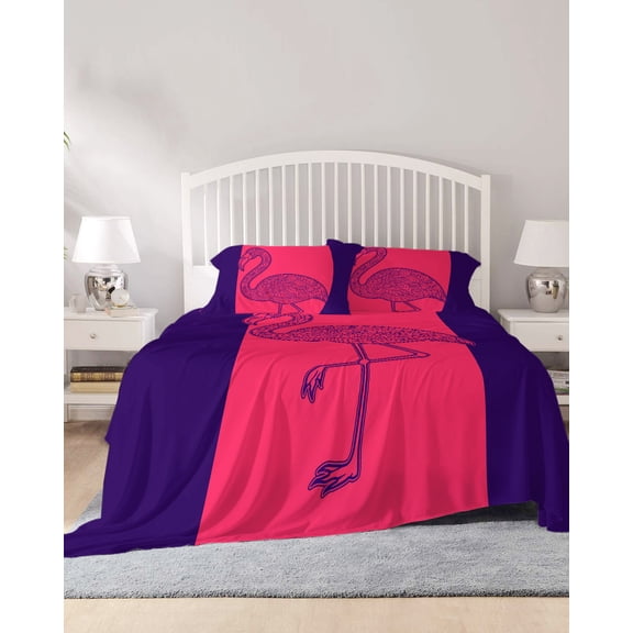 4 Piece Full Sheet Set Flamingo Mandalas Sheets Set for Full Size Bed, Breathable Soft Microfiber Bed Sheets Cooling Boho Modern Red Blue Abstract Stripe Fitted Sheet Deep Pocket, Pillowcases