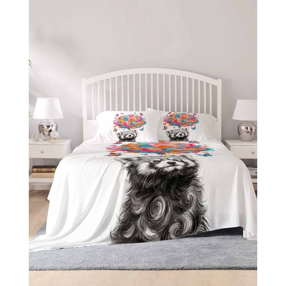 4 Piece Full Sheet Set Funny Raccoon Sheets Set for Full Size Bed, Breathable Soft Microfiber Bed Sheets Cooling Modern Abstract Art Colorful Clouds Fitted Sheet Deep Pocket, Pillowcases