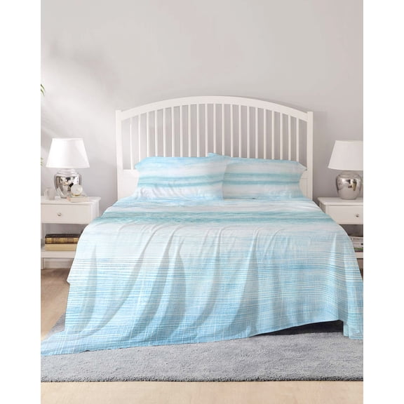 4 Piece Full Sheet Set Gradient Aqua Blue Sheets Set for Full Size Bed, Breathable Soft Microfiber Bed Sheets Cooling Modern Rustic Minimalist Pastel Solid Fitted Sheet Deep Pocket, Pillowcases