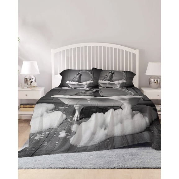4 Piece Full Sheet Set Hippo Sheets Set for Full Size Bed, Breathable Soft Microfiber Bed Sheets Cooling Funny Animal Bathtub Abstract Art Grey Fitted Sheet Deep Pocket, Pillowcases
