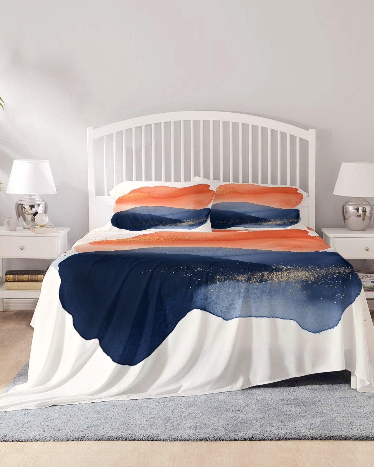 4 Piece Full Sheet Set Navy Blue Abstract Art Sheets Set for Full Size ...