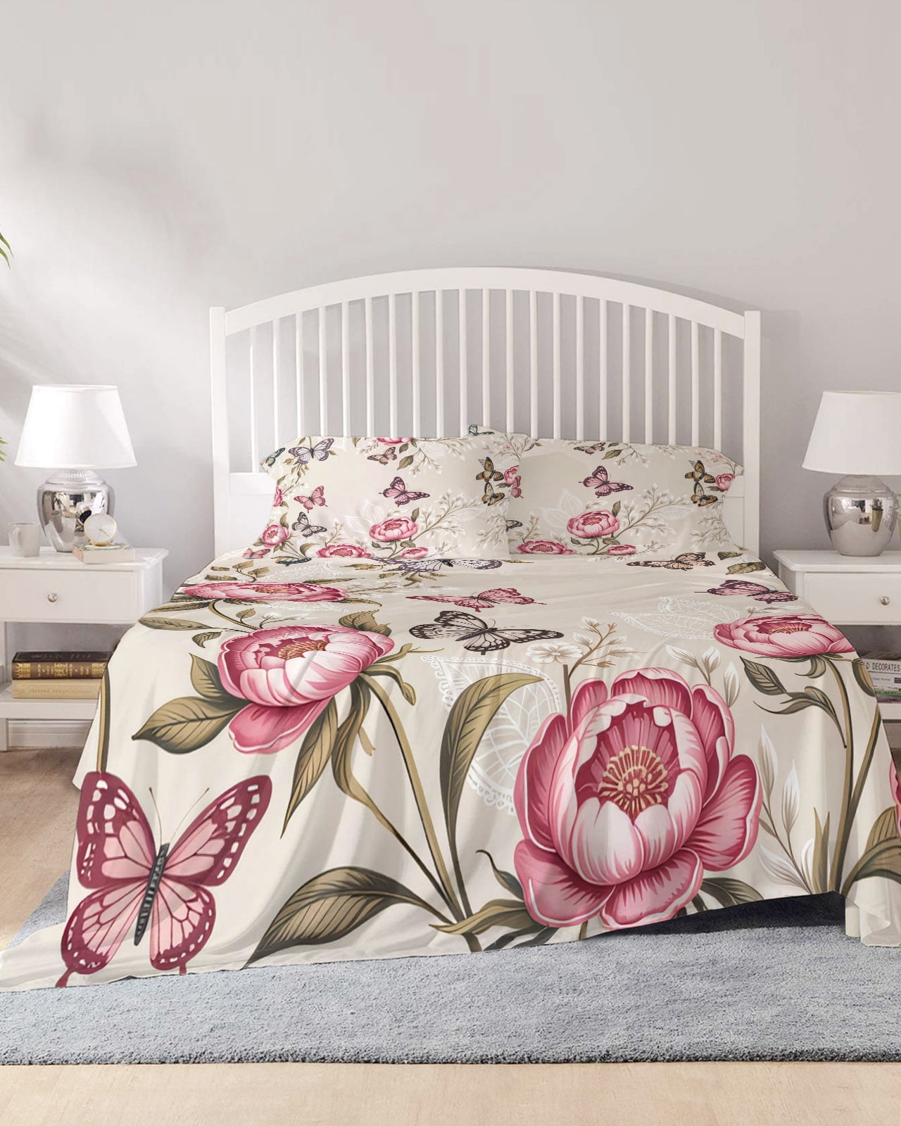 4 Piece Full Sheet Set Pink Spring Floral Sheets Set for Full Size Bed ...