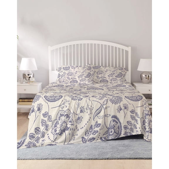 4 Piece Full Sheet Set Purple Fruit Sheets Set for Full Size Bed, Breathable Soft Microfiber Bed Sheets Cooling Country Retro Floral Botanical Plant Fitted Sheet Deep Pocket, Pillowcases
