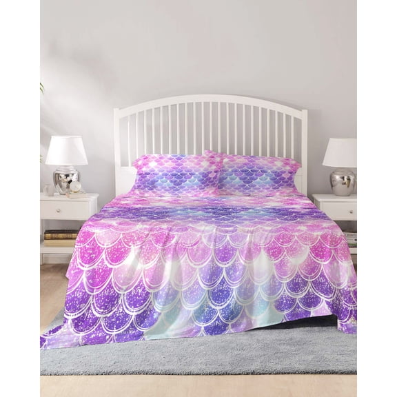 4 Piece Full Sheet Set Purple Ombre Sheets Set for Full Size Bed, Breathable Soft Microfiber Bed Sheets Cooling Colourful Gradual Modern Abstract Art Fitted Sheet Deep Pocket, Pillowcases