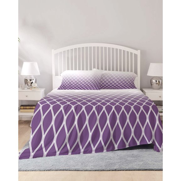 4 Piece Full Sheet Set Purple Ombre Stripe Sheets Set for Full Size Bed, Breathable Soft Microfiber Bed Sheets Cooling Modern Abstract Art Gradient Striped Fitted Sheet Deep Pocket, Pillowcases