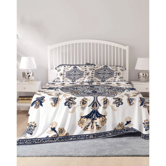4 Piece Full Sheet Set Retro Boho Sheets Set for Full Size Bed, Breathable Soft Microfiber Bed Sheets Cooling Aztec Tribe Ethnic Abstract Neutral Aesthetic Fitted Sheet Deep Pocket, Pillowcases