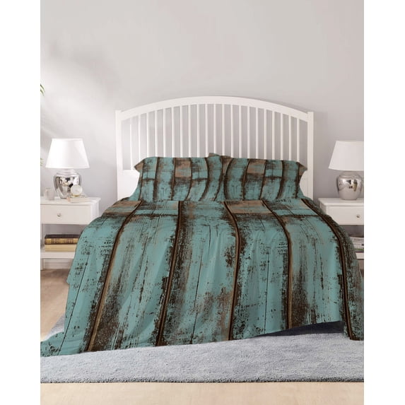 4 Piece Full Sheet Set Retro Wooden Grain Sheets Set for Full Size Bed ...