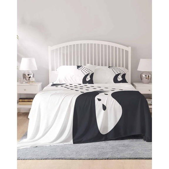 4 Piece Full Sheet Set Sloths Showering Sheets Set for Full Size Bed, Breathable Soft Microfiber Bed Sheets Cooling Modern Abstract Art Funny Animals Fitted Sheet Deep Pocket, Pillowcases