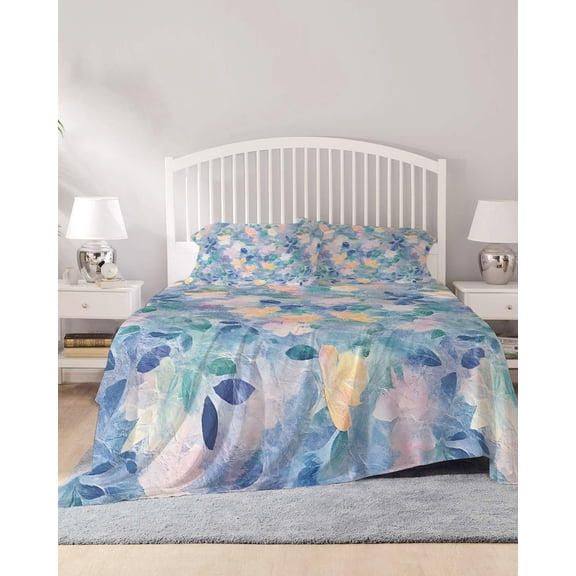 4 Piece Full Sheet Set Spring Flowers Sheets Set for Full Size Bed, Breathable Soft Microfiber Bed Sheets Cooling Vintage Country Botanical Daisy Floral Fitted Sheet Deep Pocket, Pillowcases