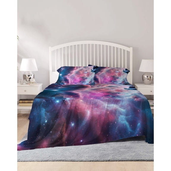 4 Piece Full Sheet Set Star Sky Sheets Set for Full Size Bed, Breathable Soft Microfiber Bed Sheets Cooling Modern Fantasy Ombre Space Abstract Art Fitted Sheet Deep Pocket, Pillowcases