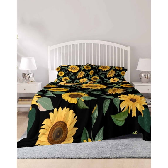 4 Piece Full Sheet Set Sunflower Watercolor Sheets Set for Full Size ...