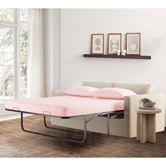 4-Piece Full Sleeper Sofa Sheet Set, 100% Egyptian Cotton, 600 Thread Count, Fits 5" Deep Pull-Out Couch Mattress (54" x 72") - Blush Pink Solid