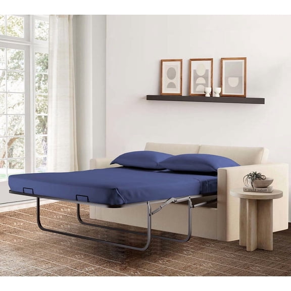 4-Piece Full Sleeper Sofa Sheet Set, 100% Egyptian Cotton, 600 Thread Count, Fits 5" Deep Pull-Out Couch Mattress (54" x 72") - Mediterran-Blue Solid