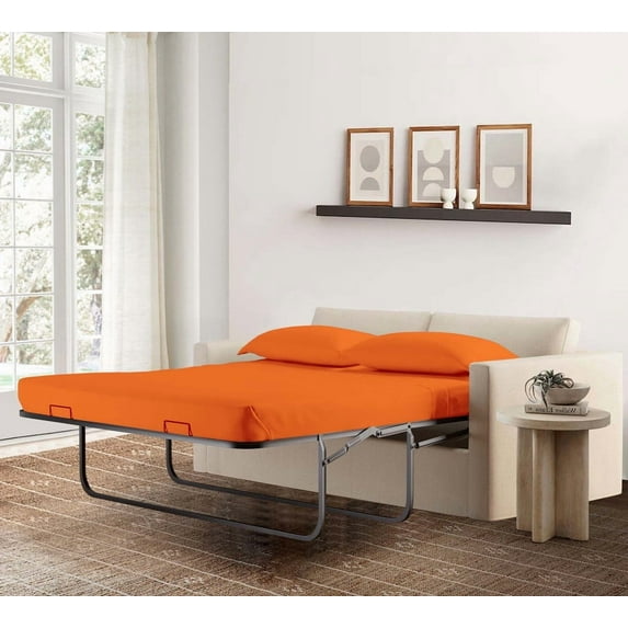 4-Piece Full Sleeper Sofa Sheet Set, 100% Egyptian Cotton, 800 Thread Count, Fits 5" Deep Pull-Out Couch Mattress (54" x 72") - Orange Solid