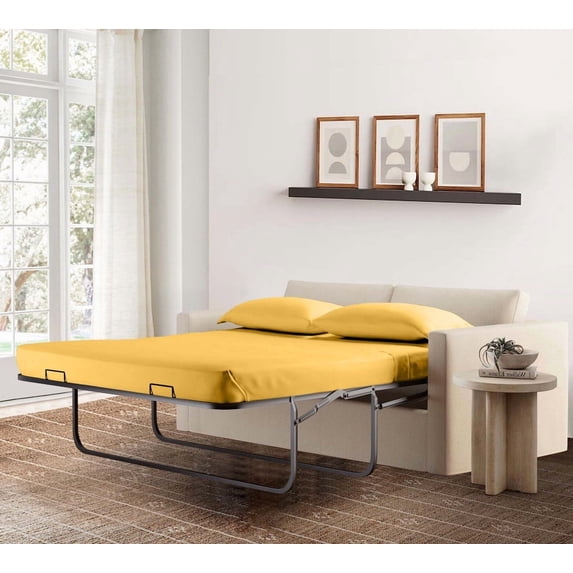 4-Piece Full Sleeper Sofa Sheet Set, 100% Egyptian Cotton, 800 Thread Count, Fits 8" Deep Pull-Out Couch Mattress (54" x 72") - Gold Solid