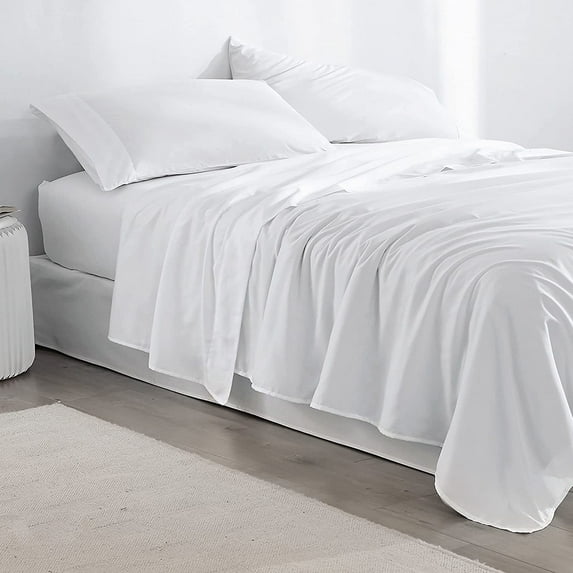 4 Piece Full-XL Size Sheet Set - 100% Cotton 400 Thread Count Sheet Set- White Solid - Luxurious Bedding