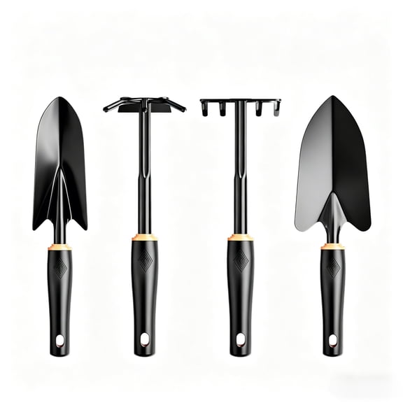 Garden Tool Set, 4 Piece Hardened Steel Gardening Tools with Non-Slip Handle, Includes Trowels, Rake & Hoe for Planting, Weeding & Digging