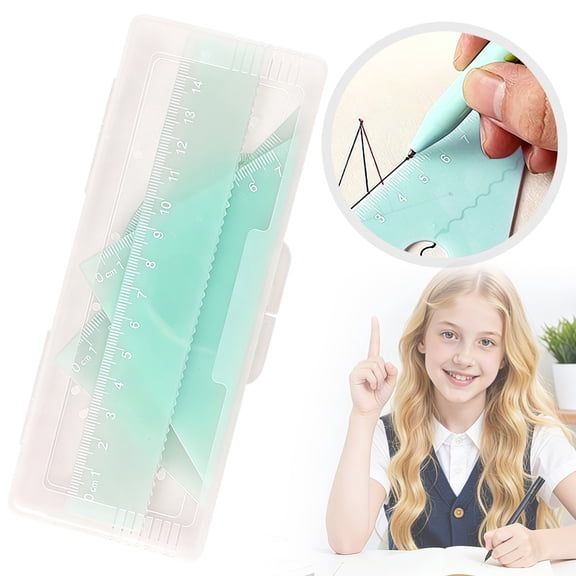 4 Piece Geometry Set With 15cm Ruler And Protractor, Math Measuring Tool Kit For School And Office, Durable Plastic Ruler Set, Green