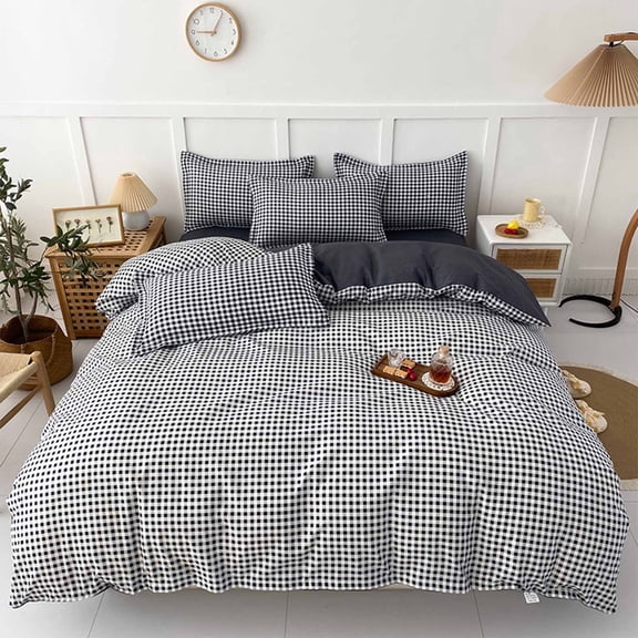 4-Piece Gingham Check Bedding Set (2 Sizes), Reversible Soft Polyester Bed Sheets for Cozy Bedroom Decor