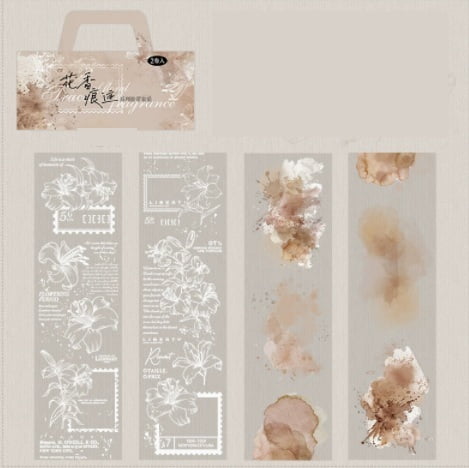 4-Piece - Girly Floral Watercolor PET Boxed Washi Tape Set, Floral Scent Series, Journaling Materials, DIY Decoration
