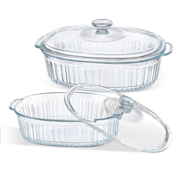 4-Piece Glass Casserole Baking Dish Set with Lids, Oven Safe Cookware, 1.9 Qt and 3 Qt Durable Bakeware for Cooking and Serving