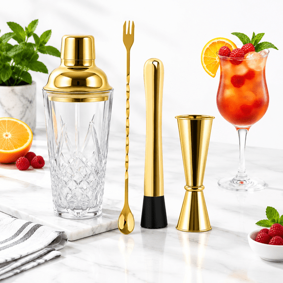 4-Piece Glass Cocktail Shaker Set For Home Bar, Parties, and Entertaining