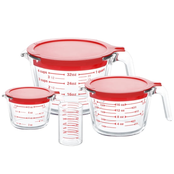 4 Piece Glass Measuring Cups Set  5 Oz 1-cup 2-cup 4-cup Liquid With Lids For Kitchen Freezer And Microwave Safe