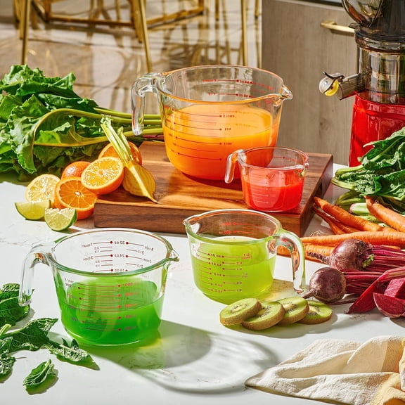 4-Piece Glass Measuring Cups Set, Heat-Resistant with Easy-Read Measurements, Ergonomic Handle & Pour Spout, Dishwasher Safe Kitchen Bakeware Bowls (1, 2, 4, 8 Cup)