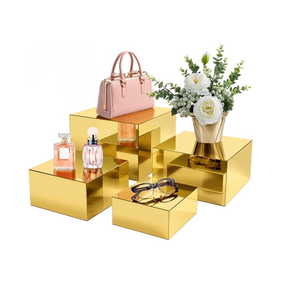 4-Piece Gold Acrylic Cake Stand Risers, Stackable Square Cupcake Display Stand