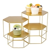 4 Piece Gold Dessert Table Display Set,Metal Buffet Risers Display Stands,No Assembly,Space-Saving Nesting Cake Cookie Stands for Party Wedding Birthday,Sizes 5.5"x3.15", 6"x4.5", 6.5"x5.5", 7"x6.6"