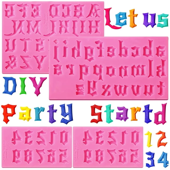 4 Piece Gothic Letter Number Silicone Mold 3D Fondant Chocolate Baking Tool