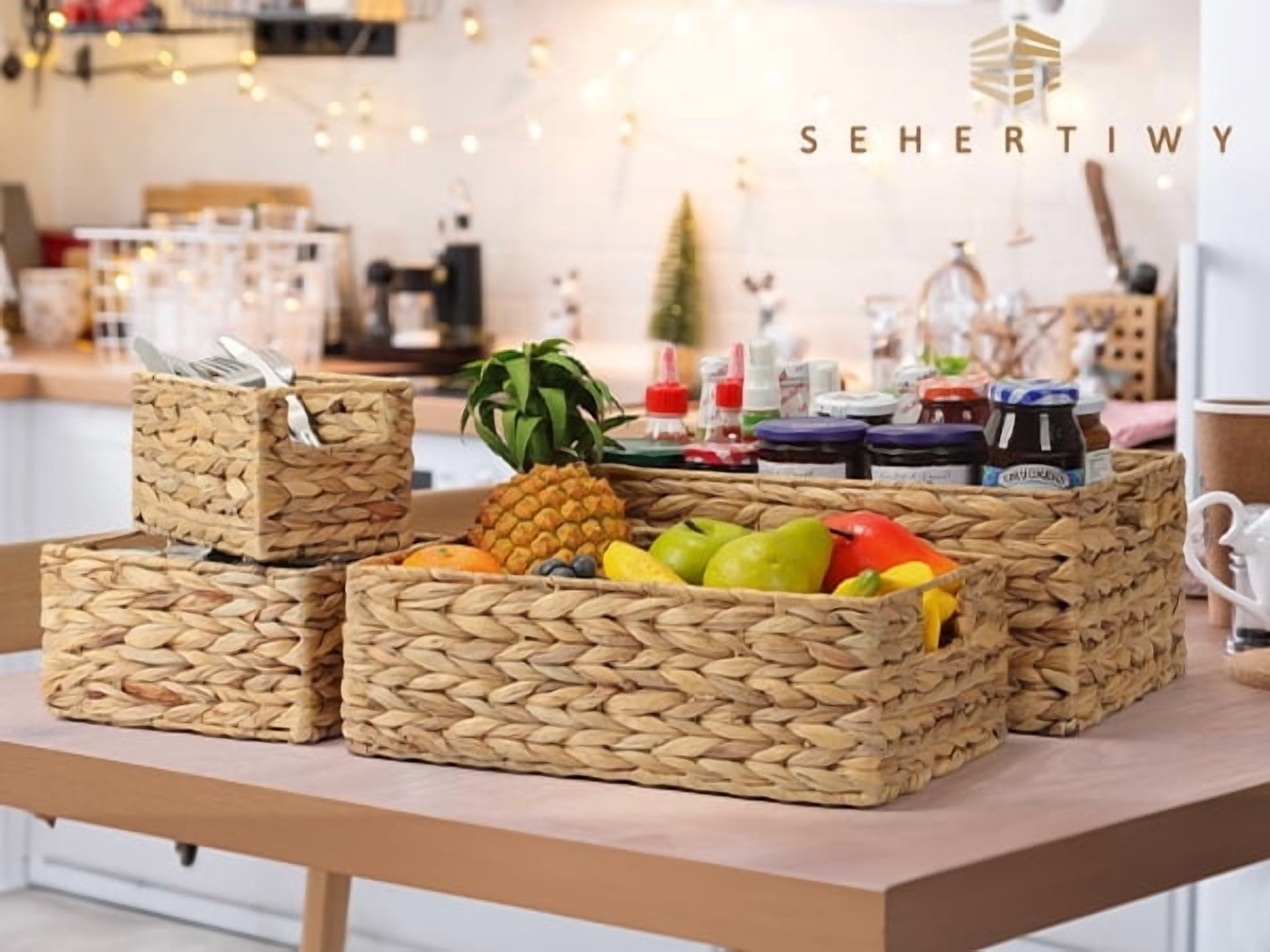 4-Piece Gourd Grass Kitchen Storage Basket Set, Natural Woven Storage Bin  for Pantry, Countertop, Refrigerator Organization - Eco-Friendly Fruit \u0026 ..., image size:2400x1800