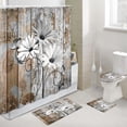 thumbnail image 1 of 4 Piece Grey Daisy Flower on Rustic Wooden Plank Country Style Shower Curtain Sets with Non-Slip Rugs, Toilet Lid Cover and Bath Mat, Shower Curtain with 12 Hooks, 1 of 3