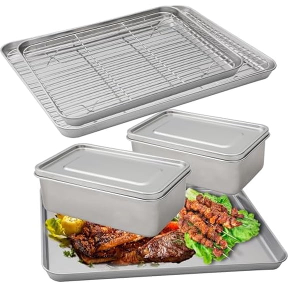 4-Piece Grilling Prep and Serve Trays, Stainless Steel Barbecue Grill Prep Trays, Grill Carry System 2 Stainless Steel Bento Box 900ml, Suitable for Outdoor GrillingSteel Container for Home.