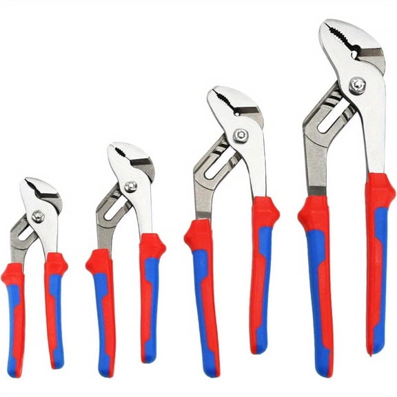 4-Piece Groove Joint & Water Pump Pliers Set - 12/10/8/6 Inch Adjustable Tongue and Groove Pliers for Plumbing & Home Repair (Blue & Red)