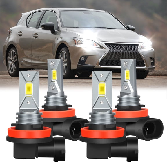 4-Piece H11+H11 LED Headlight Bulbs High Low Beam Kit for Lexus CT200h 2011 2012-2017