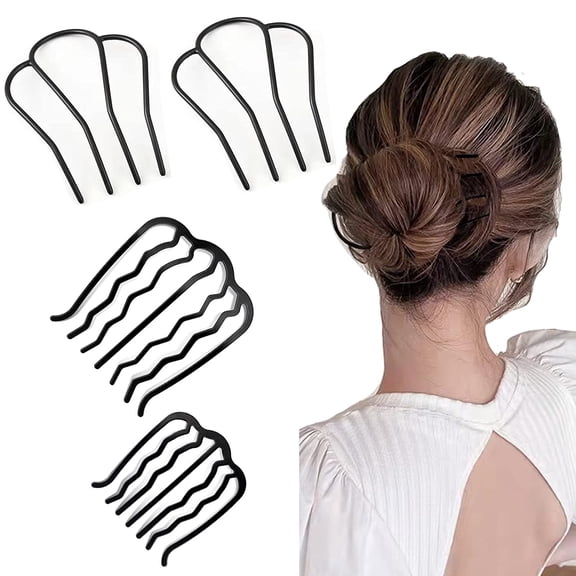 4 Piece Hair Fork Clip Metal Hair Side Combs U Shape Teeth Alloy Hair Clip Hair Pin Stick for Updo Bun Women Hair Styling Tool Accessories, Black