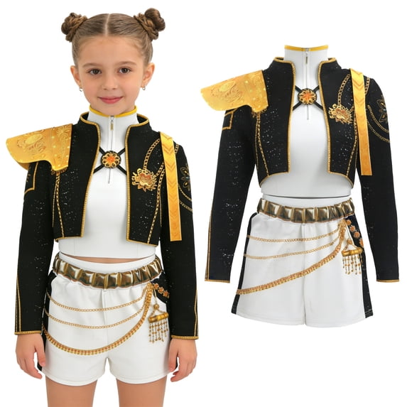 4-Piece Halloween Costumes Pop Star Idol, Jacket, T-Shirt, Shorts and Shoulder Accessory Outfit Dress-Up Cosplay Costume for Anime Singer Stage Performance