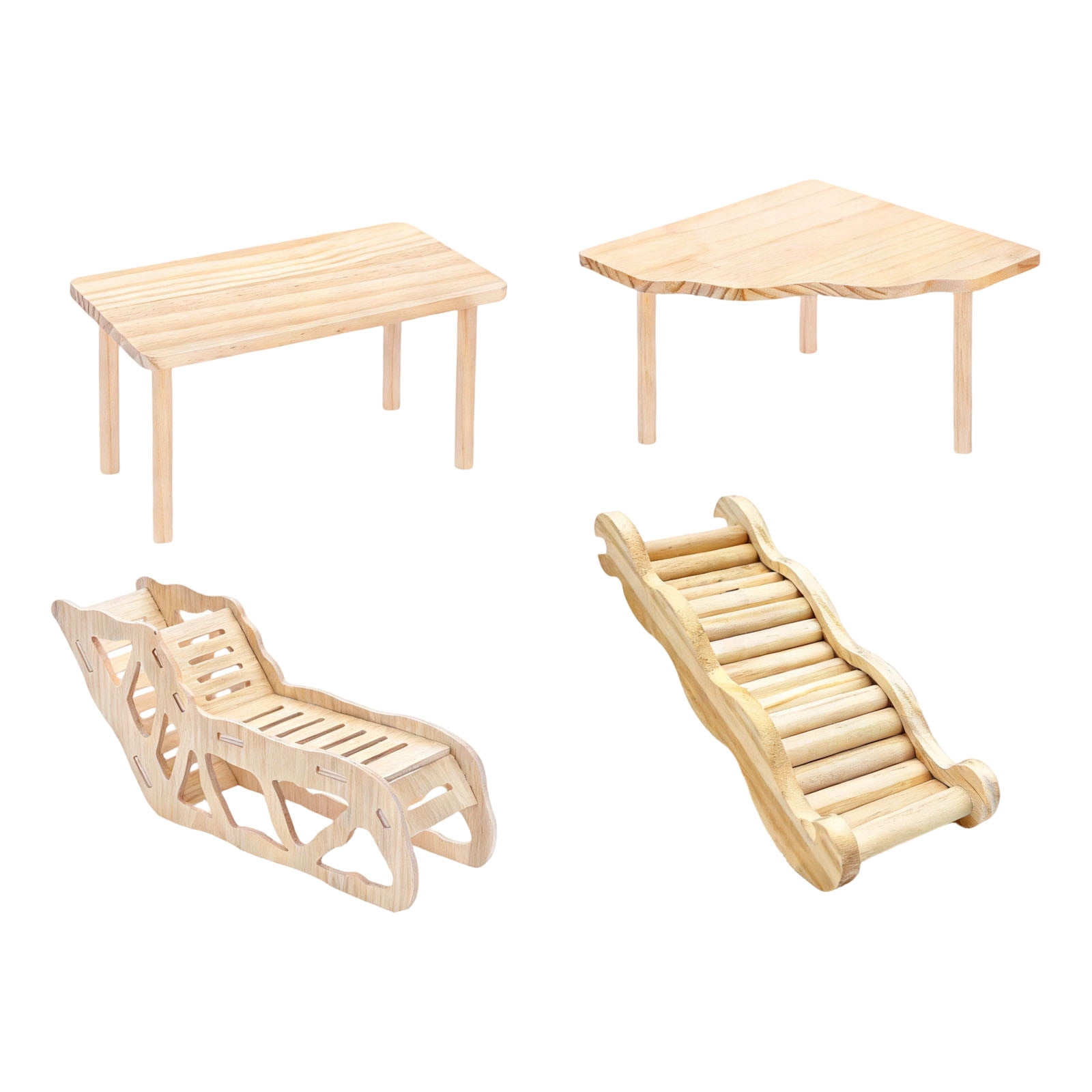 4-Piece Hamster Wooden Platform Set with Climbing Ladder and Hideout Tunnel, Small Animal Cage Accessories for Syrian Hamsters, Gerbils, Mice, Enrichment Playground for Active Pets