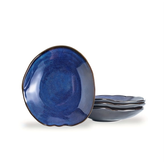4-Piece Handcrafted Ceramic Plate Set, 8.27-Inch Irregular Cat's Eye Blue Design with Lustrous Glaze, Boho Style Dinnerware for Steak, Dessert, and Tapas