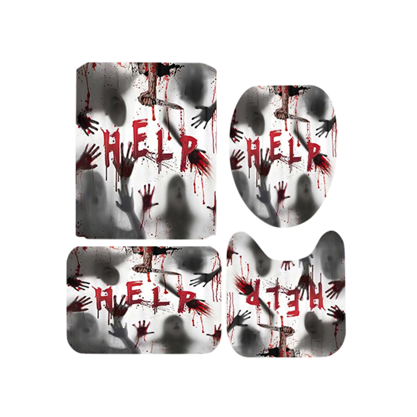 4 Piece Hands Digital Print Polyester Shower Curtain Bathroom Partition