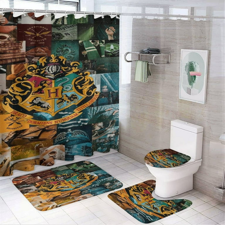 4 Piece Harry Potter Shower Curtain Set with Non Slip Rugs Toilet Lid Cover and Bath Mat Kawaii Bathroom Set Decor72 x 72inch Walmart