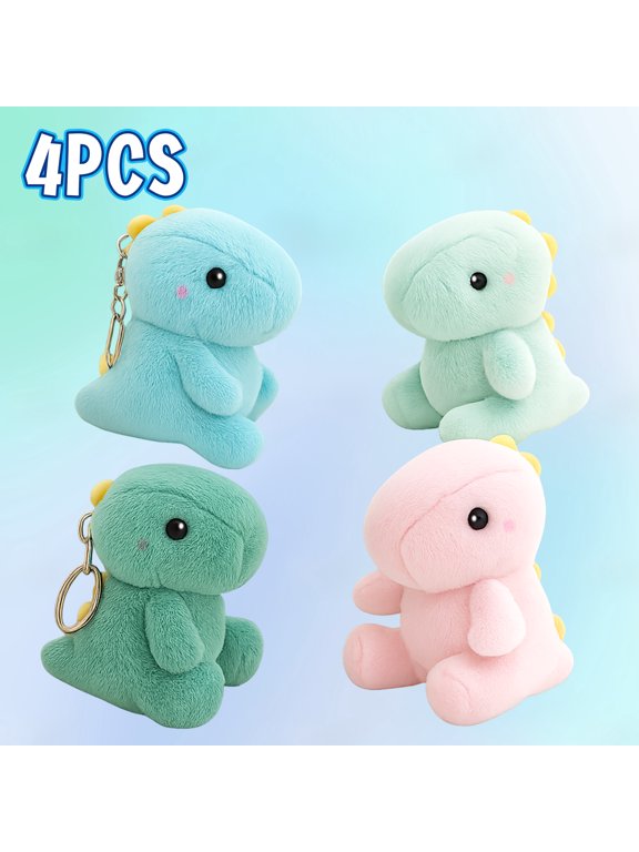 4-Piece Healing Dinosaur Plush Dolls - Portable Multi-Color PP Cotton Keychain Plushies, Perfect for Christmas Gifts & Birthday Gifts