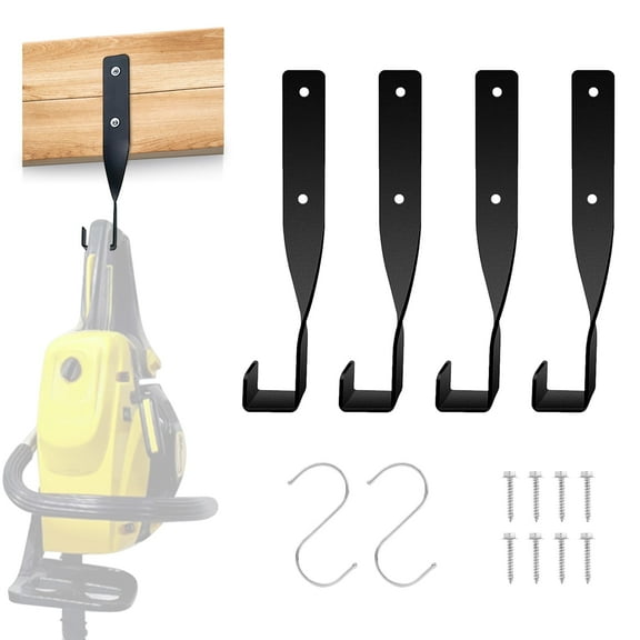4-Piece Heavy-Duty Chainsaw Wall Mount Holder with 2 S-Hooks, 110 lbs Capacity for String Trimmer, Backpack Blower, Weed Eater Tools, Space-Saving