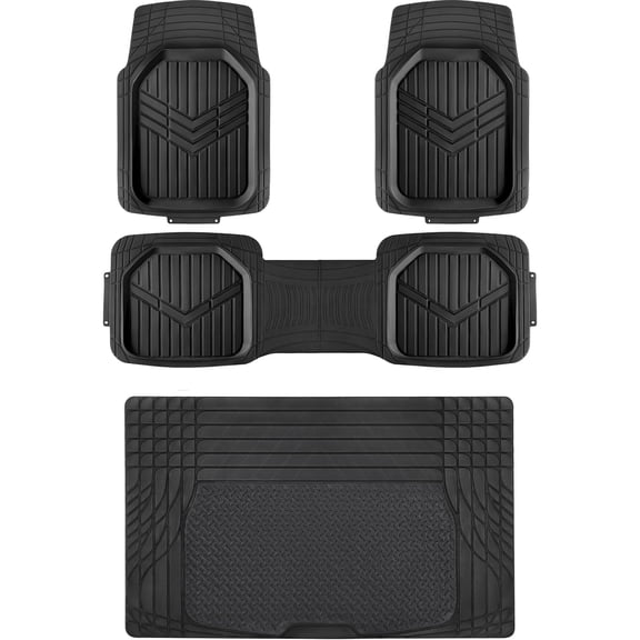 4-Piece Heavy Duty PVC Floor Mats with Cargo Liner and Rear, Waterproof Trim To Fit Car Mats, Black