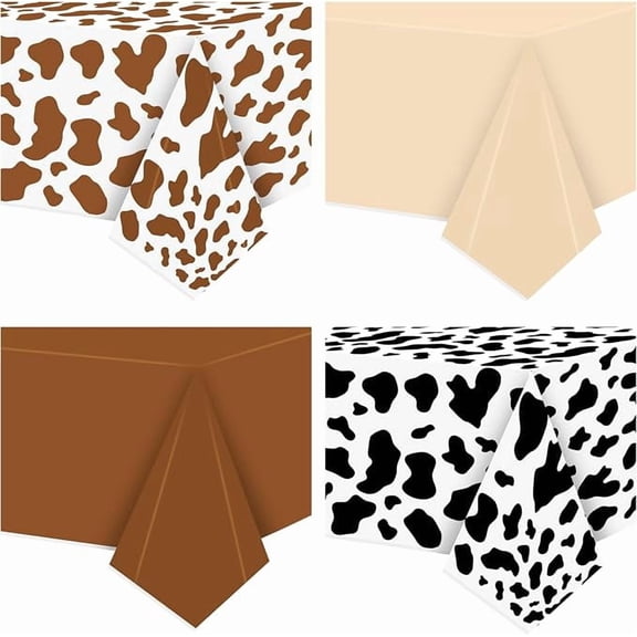 4 Piece Highland Cow Party Tablecloths Cow Print Disposable Plastic Table Covers