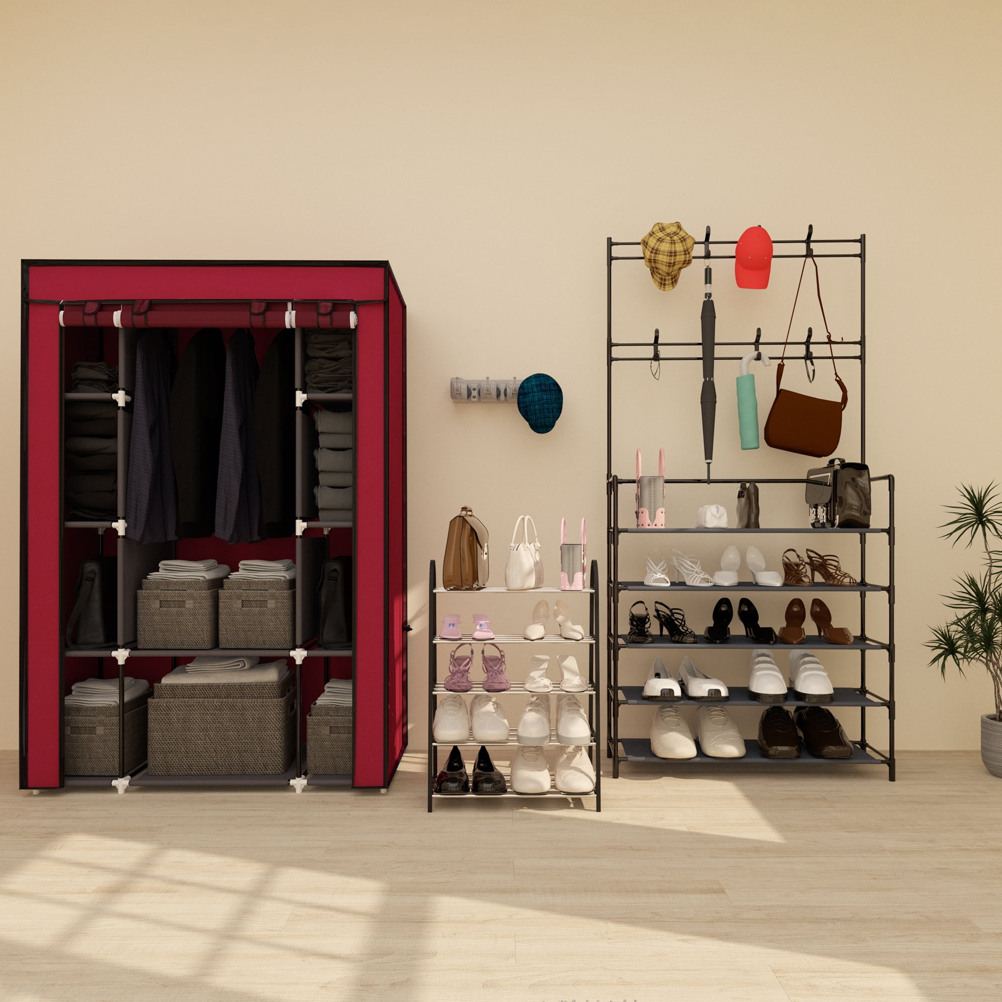 4-Piece Home Organization Solution: Portable Clothes Closet, 5 