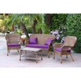 thumbnail image 1 of Jeco 4pc Windsor Honey Wicker Conversation Set - Purple Cushions, 1 of 2