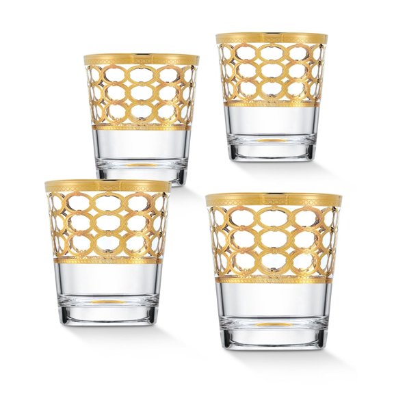 4 Piece Infinity Gold Ring Double Old Fashioned Glass Set
